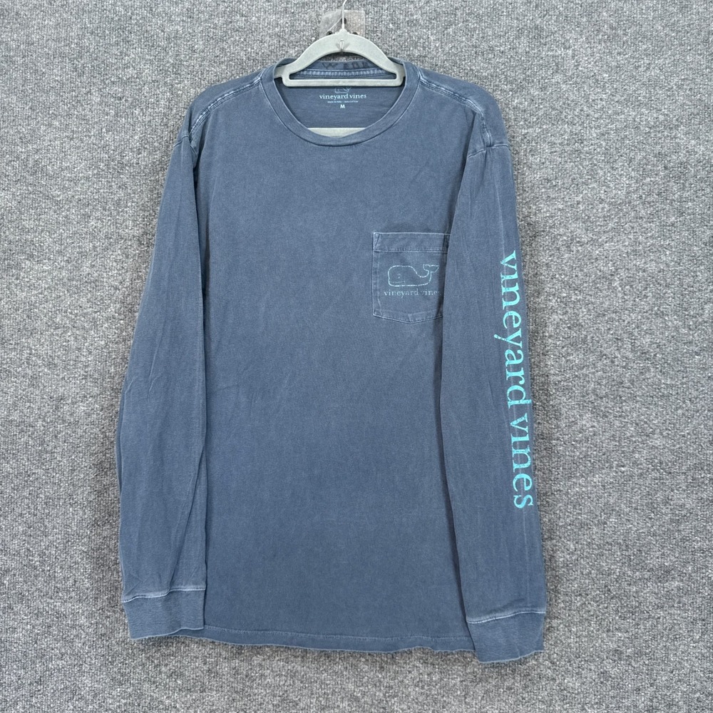 Vineyard Vines Tshirt Mens Medium Blue Long Sleeve Whale Graphic Pocket Tee
